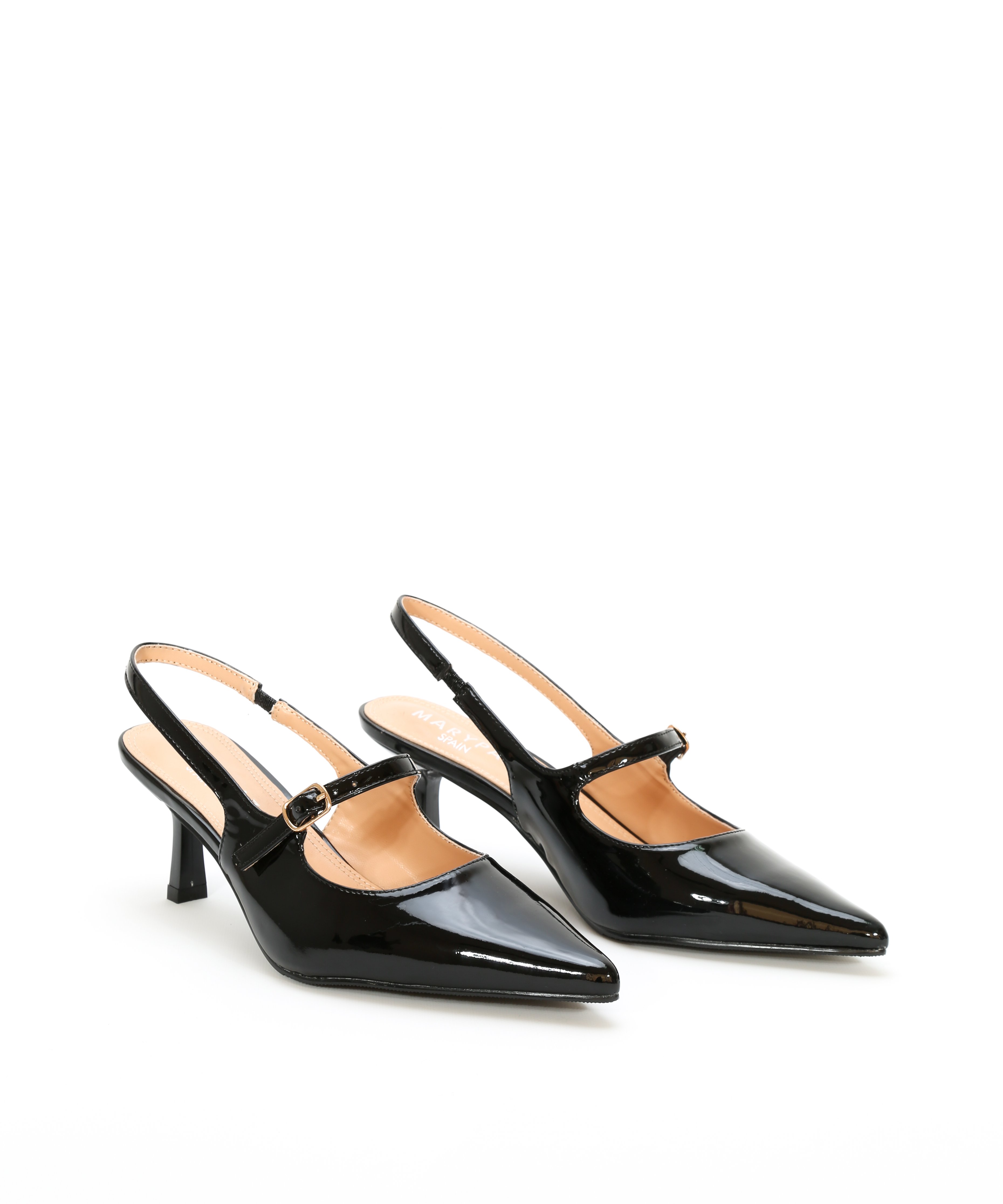 Zapato tac&oacute;n destalonado hebilla